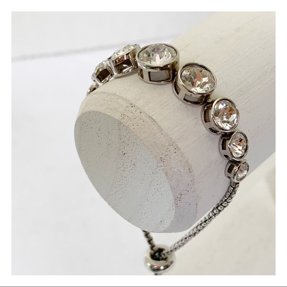 bezel set sparkling crystal slider clasp silver tone  bracelet holiday formal - Picture 10 of 16